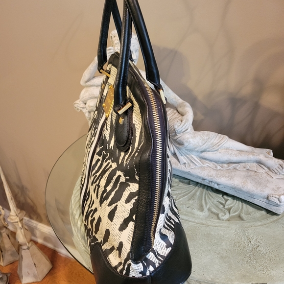 L.A.M.B. by Gwen Stefani Kingston Newspaper Print Zebra Print Bowler Bag #118 - Picture 8 of 15